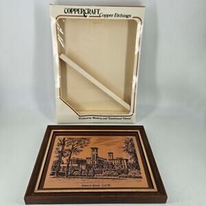 Vintage CopperCraft etched copper Osborne House framed Wall Decor Plaque Art